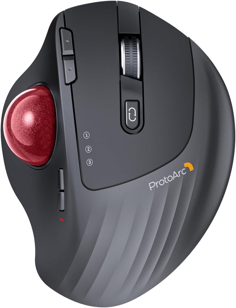 ProtoArc Wireless Trackball Mouse, EM01 NL Ergonomic Bluetooth Rollerball Thumb Rechargeable Computer Laptop Mouse, Adjustable Angle & 3 Device Connection for PC, Mac, Windows-Red Ball - Image 1